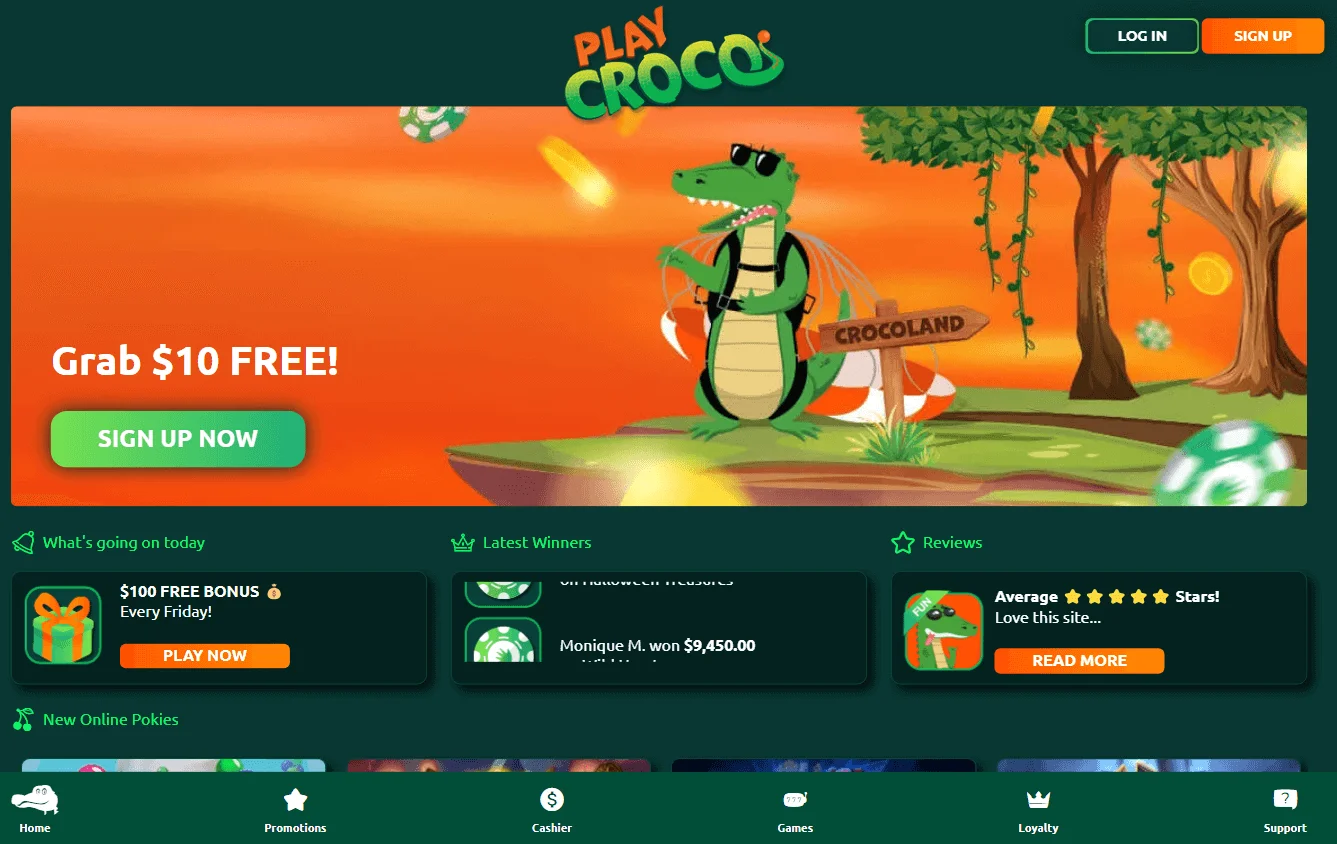 Croco Casino desktop casino home screen