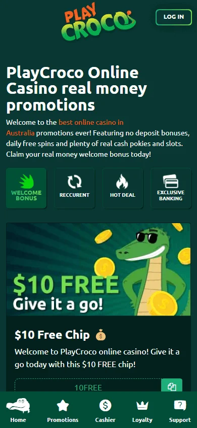 Croco Casino mobile promotions area