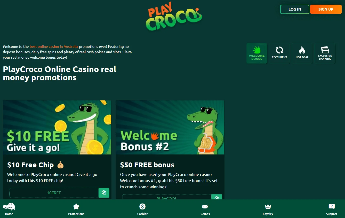 Croco Casino desktop promotions area